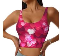 Valentine's Day Love Heart Print Sleeveless Women Summer Tank Top Mini Slim Sports Vest Round Neck Crop Tops U-Shaped S Black