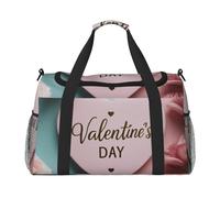 Valentine's Day Love Heart Print Travel Duffel Bag for Men & Women, Foldable Travel Bags and Spacious Weekender Tote Bag for Storage Toiletry Luggage Personal Item, Black, L