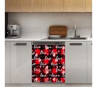 Valentine's Day Love Heart Red Buffalo Check Dishwasher Magnet Cover, Magnetic Decor Panel Magnet Stiker for Refrigerator Kitchen Decoration Door, 23"x26"
