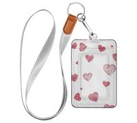 Valentines Day Love Hearts Leather Name Badge Holder with Lanyard and 3-Card Capacity id Card Holder Vertical for Staffs Officers Students Doctors Employees