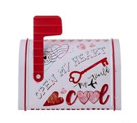 Valentine's Day Mailbox Candy Box, 9.5x13.5x8 cm Decorative Tin Storage for Love Notes and Treats Festive Design Wedding or Classroom Use(white)