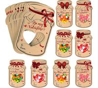 Valentine's Day Mason Jar Greeting Cards,24PCS DIY Happy Valentines Day Candy Card,Funny ValentinesDay Exchange Cards with Candy Bags for Classroom School Prize Party Favor