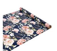 Valentine's Day Mother's Day Double-Sided Floral Wrapping Paper Roll 43cm x 3m/17" × 10' - Romantic Pink Peach Flowers on Deep Blue, Perfect for Anniversary, Date Night Gifts & Wedding Favors, Luxury