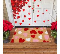 Valentine's Day Natural Door Mat Romantic Red Pink White Heart Pattern Welcome Mat Non-Slip Entrance Door Rugs for Indoor Outdoor Home Bathroom Decor, 15.7 x 23.6 Inch