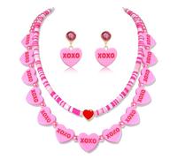 Valentine's Day Necklace for Women Layered Candy Conversation Heart Choker Necklace Heishi Pearl Beaded Necklace Candy Heart Earrings Valentines Day Gifts for Her, One Size, Plastic, No Gemstone