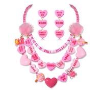 Valentine's Day Necklace for Women Layered Candy Conversation Heart Choker Necklace Heishi Pearl Beaded Necklace Candy Heart Earrings Valentines Day Gifts for Her, One Size, Plastic, No Gemstone