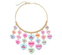 Valentines Day Necklace Pink XOXO Heart Necklace Valentines Day Candy Heart Message Charms Pendant Necklace XOXO KISS ME BE MINE Heart Valentine’s Day Outfits Valentine's Day Jewelry Accessories