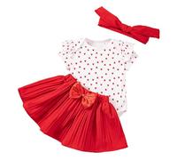 Valentine's Day New Girl's Clothes Love Fly Sleeved Hairdresser Bustier Headband Cute Three Piece Set Girls Sweatsuits Set (Red, 12-18 Months)