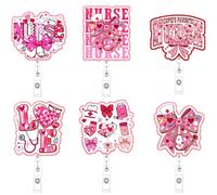 Valentine's Day Nurse Badge Reel - Cosmisun 6 Pcs Bow Love Heart Badge Reels Retractable Glitter Badge Holder ID Name Badge Holder Valentines Gifts for Nurse Nursing Doctor Student Teacher Worker