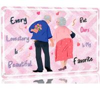 Valentine's Day Old Couple Metal Tin Sign Every Lovestory Is Beautiful But Ours Is My Favorite Art Poster for Wife Husband Signs for Home Kitchen Bar Garage Wall Pink Plaque 8x12 Inch