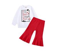 Valentine's Day Outfit Set for Toddlers and Kids Adorable Two Piece Short Sleeve Top with Pants Coordinated Comfortable Casual Wear Girls Love Heart Red Ve Toddler Fancy Dress