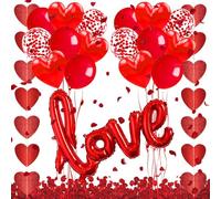 Valentines Day Party Decoration Kits Red Heart Balloons Valentines Balloons 18 in Love BalloonRed Petals Heart Hangings Hearts Foil Balloon for Valentines Day Wedding Engagement Anniversary Balloon