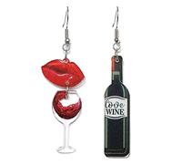 Valentine's Day Party Fun Cute Acrylic Wine Glasses Bottles Earrings Creative Cute Red Lip Lipstick Dangle Drop Earring Lightweight Red High Heels Hook Earrings For Women Statement Christmas, Acrylic