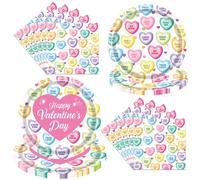 Valentine's Day Party Tableware Set Conversation Hearts Paper Plates Napkins Colorful Decorative Dessert Plates for Valentine's Day Party Supplies Serves 20 Guests (Pink)