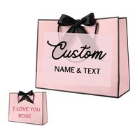 Valentine's Day Personalised Name Gift Bags for Men, Women, Boy & Girl, 32x25x10cm Initial Gift Bag with Ribbon Bow Handles for Present Shopping Gift Wrap Party Favors (Pink)