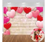 Valentine's Day Photo Backdrop Glitter Lights Rustic Wooden Red Love Heart Photography Banner Wedding Bridal Shower Anniversary Girl Birthday Party Decoration Background (7X5FT (210x150cm))