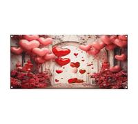 Valentine's Day Photo Garage Door Cover Decoration Background Rose Wall Wedding Bridal Shower Brick Wall Red Lo Ve Heart Party Props Banner (A, 210x150cm)