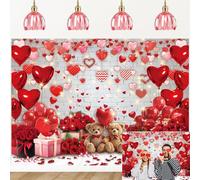 Valentine's Day Photography Backdrop White Love Sweet Heart Brick Wall Red Hearts Balloons Background Valentine's Bridal Shower Birthday Party Decorations Supplies (6X4FT (180x120cm))