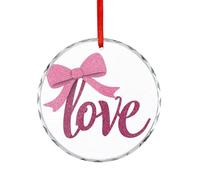 Valentine's Day Pink Glittery Bow Word Love Crystal Glass Hanging Ornaments for Christmas Tree Decor