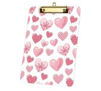 Valentines Day Pink Heart Acrylic Clipboard with Gold Low Profile Clip Clip Boards A4 Decor Office Supplies Gift Board for Teacher Nurses Woman Men Teens Birthdays Valentins Easter