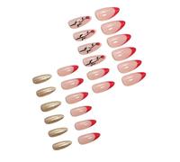 Valentine's Day Press On Nails Almond Acrylic Nails Full Covers Shiny False Nails French Tips Nails Art Decoration 24pc Party Ready Nail