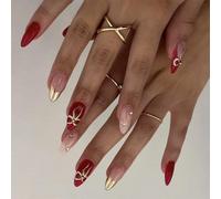 Valentine's Day Press on Nails Almond False Nails French Tip With 3D Bows Designs Full Covers Stick on Nails for Women