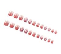Valentine's Day Press On Nails Peach Heart Short Square False Nails Glossy Finish Acrylic Nails Manicure 24Pcs