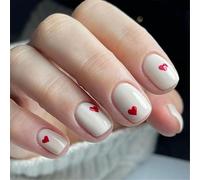 Valentine's Day Press On Nails Short Square False Acrylic Glossy Artificial With Heart Designs For Women Acrylic Nail