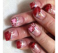 Valentine's Day Press On Nails Short Square Shape False Romance Love Heart Glitters Stick Manicure 24 Pcs Reusable Stick Nail
