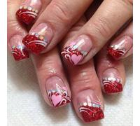 Valentine's Day Press On Nails Short Square Shape False Romance Love Heart Glitters Stick On Manicure 24 Pcs Reusable Stick On Nail