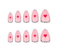 Valentine's Day Press on Nails Striped Short Almond Stick on Nails with Heart Designs Nail Accessories for Women 24 Pieces Easy to Apply Nail