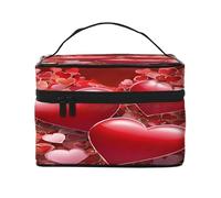 Valentine's Day -Print Waterproof Large Cosmetic Bag for Travel & Gym, Makeup Organizer with 4 Elastic Straps & Compartments,Premium Twill Fabric.