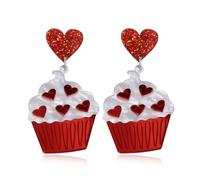 Valentine's Day Red Heart Bow Dangle Earrings for Women Jewelry Gift for Her, Regular Size, Raffia, No Gemstone