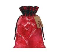 Valentine'S Day Red Heart Flower Christmas Drawstring Linen Gift Bag Paired With Scottish Plaid Fabric, With A Delicate And Simple Texture