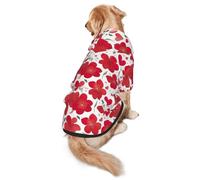 Valentine's Day Red Heart Flower Dog Hoodie for Medium Large Dogs, Warm Soft Pet Sweatshirt, Easy to Wear Jumper Clothes