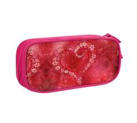 Valentine's Day Red Heart Flower Large Capacity Double Layer Pencil Case for Students,Customizable Full Print Polyester Fabric Organizer-School, Office, Travel Makeup Pouch