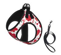 Valentine'S Day Red Heart Flower Print Adjustable Reflective Harness Leash Set For Cats, Dogs And Small Pets, Soft Breathable Mesh Walking Vest With Escape-Proof Lead
