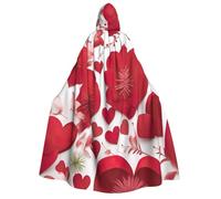 Valentine'S Day Red Heart Flower Print Men Women Adult Hooded Cloak Cosplay Costume Halloween Christmas Carnival Parties