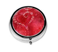 Valentine's Day Red Heart Flower Print Pill Box for Pocket Round Pill Box 3 Compartment Decorative Portable Travel Pill Holder Tablet Vitamin Organizer Mini Pill Case(2pcs)