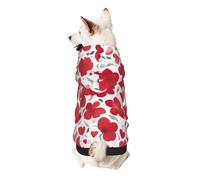 Valentine'S Day Red Heart Flower Print Small Dogs Warm Hoodie, Soft And Breathable Sweatshirt, Easy To Wear Jumper For Winter And Fall, Cold Weather Hooded Coat Pullover