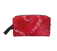 Valentine's Day Red Heart Flower Print Toiletry Bag for Men, Cosmetic Bag Spacious Capacity Travel Toiletry Bag for Women
