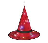 Valentine's Day Red Heart Flower Witch Hat Halloween - Foldable Decorative Party Hat with LED Lights for Party, Masquerade, Carnival & Christmas