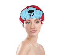 Valentine'S Day Red Hearts And Dogs Prints Shower Cap Double Layer Lined Waterproof Bathing Shower Hat