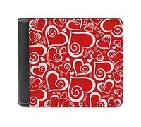 Valentine's Day Red Hearts with White Rims Texture Seamless on White Leather Bifold Wallet Coin Purse Soft Stylish Credit Pass Case Card-Holder for Boy Girl Men Woman Money Storage