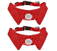 Valentine's Day Red Love Heart Pattern 2 PCS Dog Collars with Bow Tie and Bell, Adjustable Dog Bow Ties Collars, Pet Bow Tie for Small Medium Boys Girls Puppies Cats