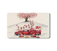 Valentine'S Day Red Truck Dish Drying Mats, Heart Pattern Vintage Absorbent Rubber Dish Drainer Mat, Winter Pu Leather Drying Pad for Kitchen Decor 12x20 Inch