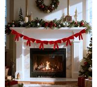 Valentine's Day Red Velvet Bow Garland, 6ft Dark Red Bow Garland - Rustic Valentine Decor for Fireplace Mantel, Staircase, Holiday Party, Bedroom, Winter Wedding - Gift Hanger, Home Decor