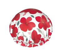 Valentine's Day Reds Heart Flower Print Reusable Double Layers Shower Cap, Bathing Shower Caps Women Large Shower Caps