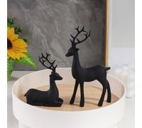 Valentine's Day Reindeer Sculpture, Resin Sitting Standing Deer Statue, Cute Reindeer Figurines Deer Decorations, Gold Silver Black Resin Elk Statues, Birthday Gift for Girl Men (Black)