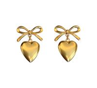 Valentine's Day Retro French Exquisite Bow Tie Heart Earrings High End Temperament For Women Gift Rainbow (Gold, One Size)